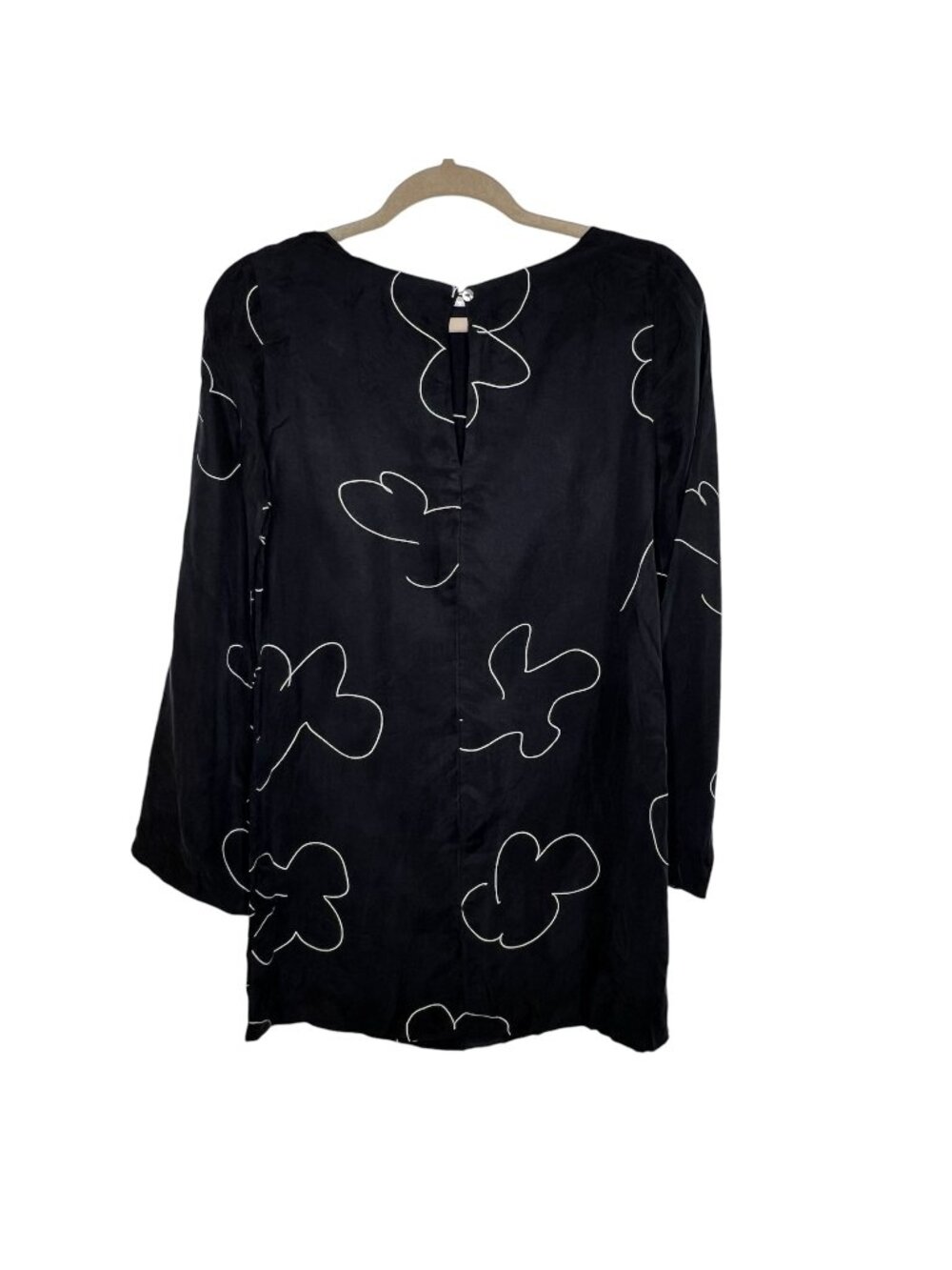 Madewell XS Black & White Floral Shift Mini Dress Long Sleeve NWT
